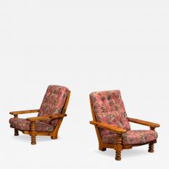 Collden Brutalist Lounge Chairs Pine Fabric Sweden 1970s - 4776773