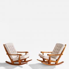 Collden Rocking Lounge Chairs with Pine and Fabric Sweden 1970s - 4771078