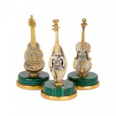 Collection of 7 Italian silver and malachite musical instruments models - 4354227