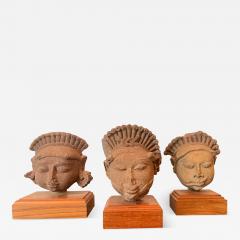 Collection of Three Indian Sandstone Carved Heads of Deities - 2339025
