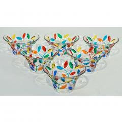 Colleoni Modern Set of 6 Crystal Murano Glass Cups Bowls with Colorful Leaves - 1435051