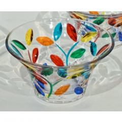 Colleoni Modern Set of 6 Crystal Murano Glass Cups Bowls with Colorful Leaves - 1435055