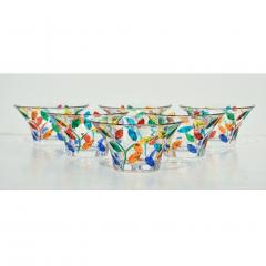 Colleoni Modern Set of 6 Crystal Murano Glass Cups Bowls with Colorful Leaves - 1435056