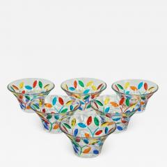 Colleoni Modern Set of 6 Crystal Murano Glass Cups Bowls with Colorful Leaves - 1435471