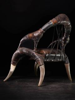 Colonial African Leather Horn Throne Armchair - 4260394