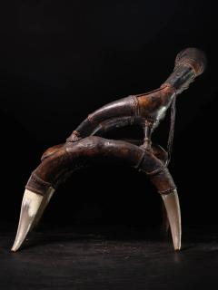 Colonial African Leather Horn Throne Armchair - 4260396