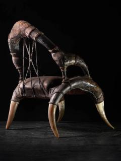 Colonial African Leather Horn Throne Armchair - 4260397