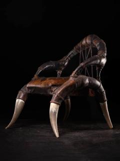 Colonial African Leather Horn Throne Armchair - 4260398
