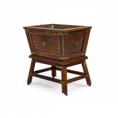 Colonial Anglo Indian Style Wood Brass Bound Wine Cooler on Stand - 4683012
