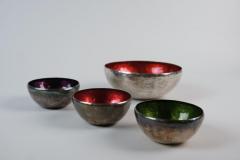 Colorful Handmade Eva Hidstr m Sterling Silver Enameled Bowl Set Finland 1970s - 4725899