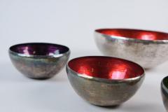 Colorful Handmade Eva Hidstr m Sterling Silver Enameled Bowl Set Finland 1970s - 4725900