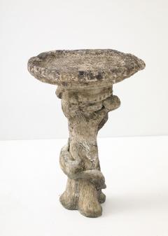 Composite Stone Faux Bois Birdbath with Squirrel Garden Ornament English 20th C - 4746452