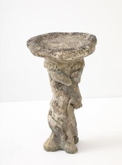 Composite Stone Faux Bois Birdbath with Squirrel Garden Ornament English 20th C - 4746453