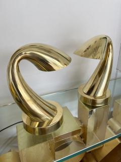 Comtemporary Pair of Brass Horn Tube Lamps Italy - 1855208