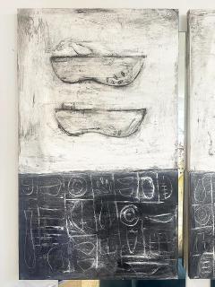 Connie Lloveras Abstract Black White Vessel Painting Over Markings Image 3 - 4451908