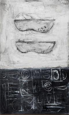 Connie Lloveras Abstract Black White Vessel Painting Over Markings Image 3 - 4454529