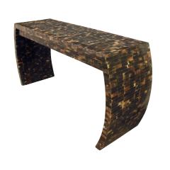 Console Table with 2 Drawers and Curved Sides in Tessellated Horn 1970s - 943963