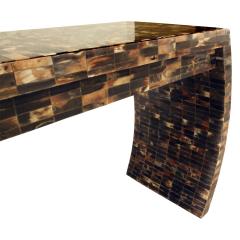 Console Table with 2 Drawers and Curved Sides in Tessellated Horn 1970s - 943966