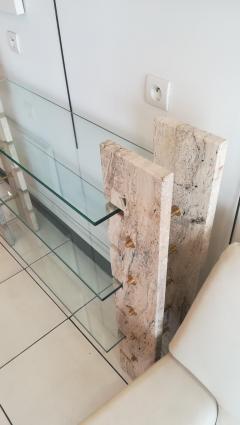 Console or Book Holder in Travertine and Glass circa 1970 - 2362007