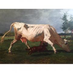 Constant Troyon Constant Troyon White cow chased by a dog oil on canvas - 3874745