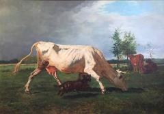 Constant Troyon Constant Troyon White cow chased by a dog oil on canvas - 3874964