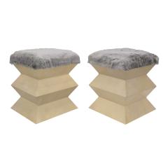 Constantin Br ncu i Chic Pair of Zig Zag Benches in Lacquered Goatskin with Gray Fur Seats 1970s - 3966485