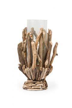 Contemporary Adirondack Style Twig and Glass Candle Holder - 4675155