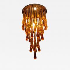 Contemporary Amber and Transparent Gold Murano Glass Big Drops Flush Mount - 4460866