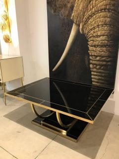 Contemporary Art Deco Italian Black Glass and Brass Coffee Table on Curved Legs - 1130210