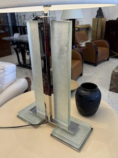 Contemporary Art Deco Style Table Lamp in Original Saint Gobain Textured Glass - 4754424