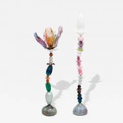 Contemporary Art Nouveau Style Multicolored Crystal Floral Pair Of Floor Lamps - 4575848