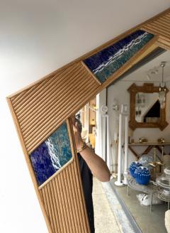 Contemporary Asymmetrical Mirror Rattan Marquetry and Enamel Metal Italy - 4591480
