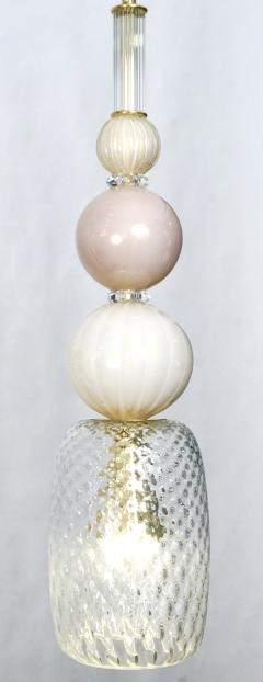 Contemporary Bespoke Italian Crystal Pink Gold Cream Murano Glass Pendant Light - 1474259