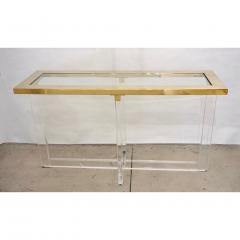 Contemporary Bespoke Modern Geometric Design Clear Lucite and Gold Steel Console - 1498282