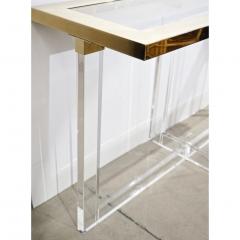 Contemporary Bespoke Modern Geometric Design Clear Lucite and Gold Steel Console - 1498283