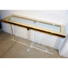 Contemporary Bespoke Modern Geometric Design Clear Lucite and Gold Steel Console - 1498287