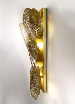 Contemporary Bespoke Organic Italian Art Design Perforated Brass Leaf Sconce - 2651595