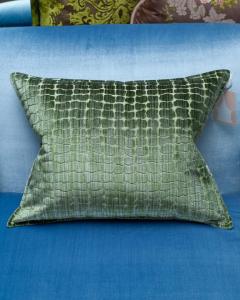 Contemporary Bevilacqua Green Silk Velvet Pillows In Crocodile Pattern - 3344870