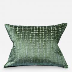 Contemporary Bevilacqua Green Silk Velvet Pillows In Crocodile Pattern - 3345092