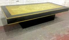 Contemporary Big Coffee Table in Black Lacquer and Bronze Engraved Top - 414212