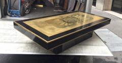 Contemporary Big Coffee Table in Black Lacquer and Bronze Engraved Top - 414319