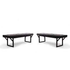 Contemporary Black Leather Button Tufted Benches - 4729085