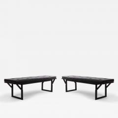 Contemporary Black Leather Button Tufted Benches - 4729131