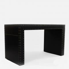 Contemporary Black Leather Desk with Brass Rivets - 2795218