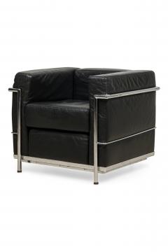 Contemporary Black Leather and Steel Tube Lounge Chairs - 4656250