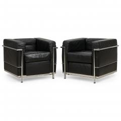 Contemporary Black Leather and Steel Tube Lounge Chairs - 4708653
