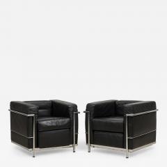Contemporary Black Leather and Steel Tube Lounge Chairs - 4708708