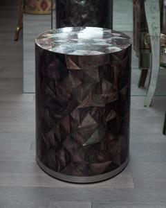 Contemporary Black Mother of Pearl Mosaic Drum Table - 3194742