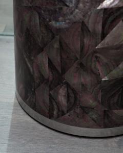 Contemporary Black Mother of Pearl Mosaic Drum Table - 3194743