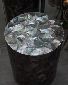 Contemporary Black Mother of Pearl Mosaic Drum Table - 3194744